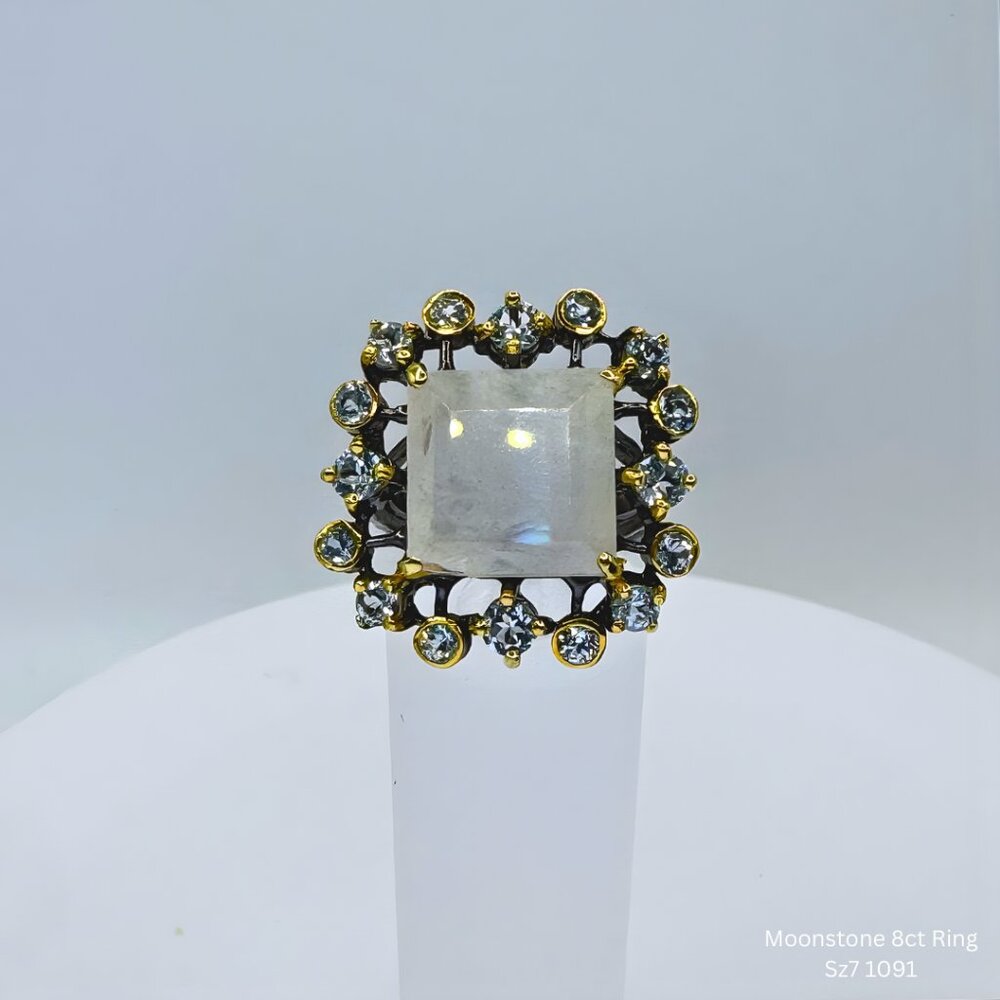 Handmade Jewelry Moonstone & Topaz Ring 925 Silver Size 7 Jewelry Making